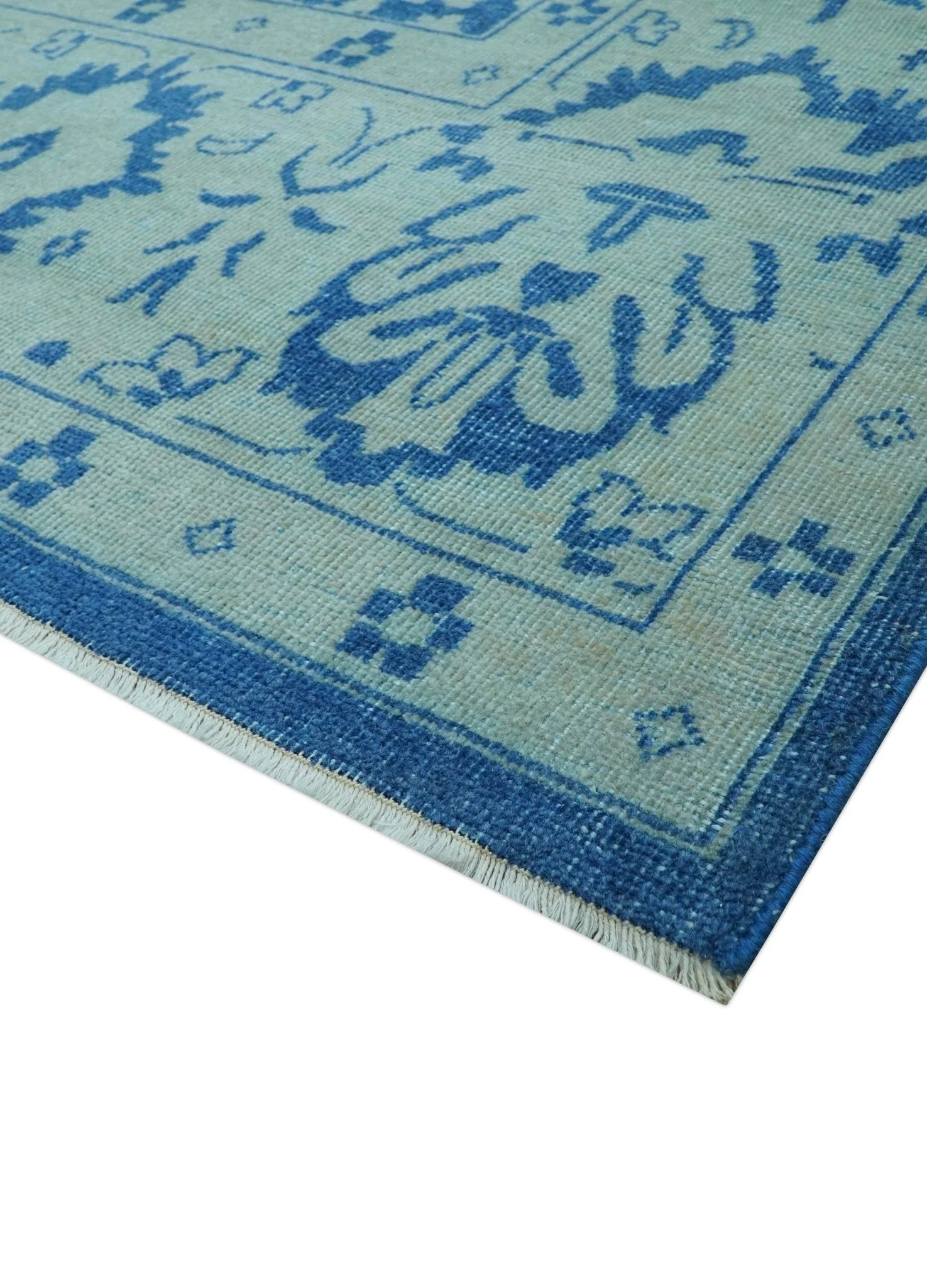 Traditional Turkish Design Blue 10x14 Hand Knotted Wool Area Rug - Image 8