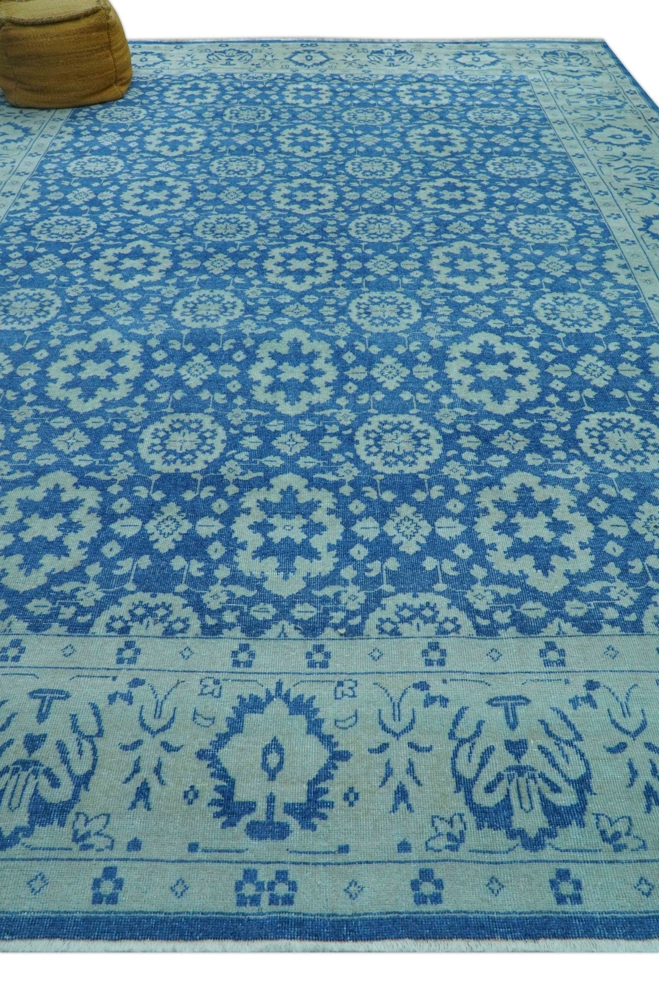 Traditional Turkish Design Blue 10x14 Hand Knotted Wool Area Rug - Image 9