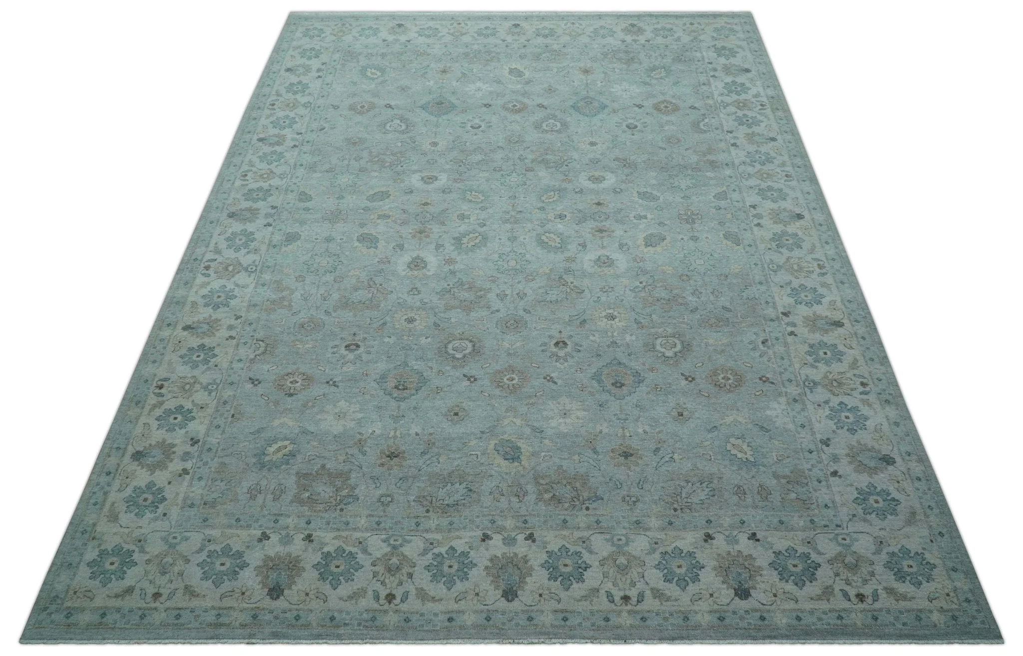 Traditional Turkish Design Blue And Beige 10x14 Hand Knotted Wool Area Rug - Image 10