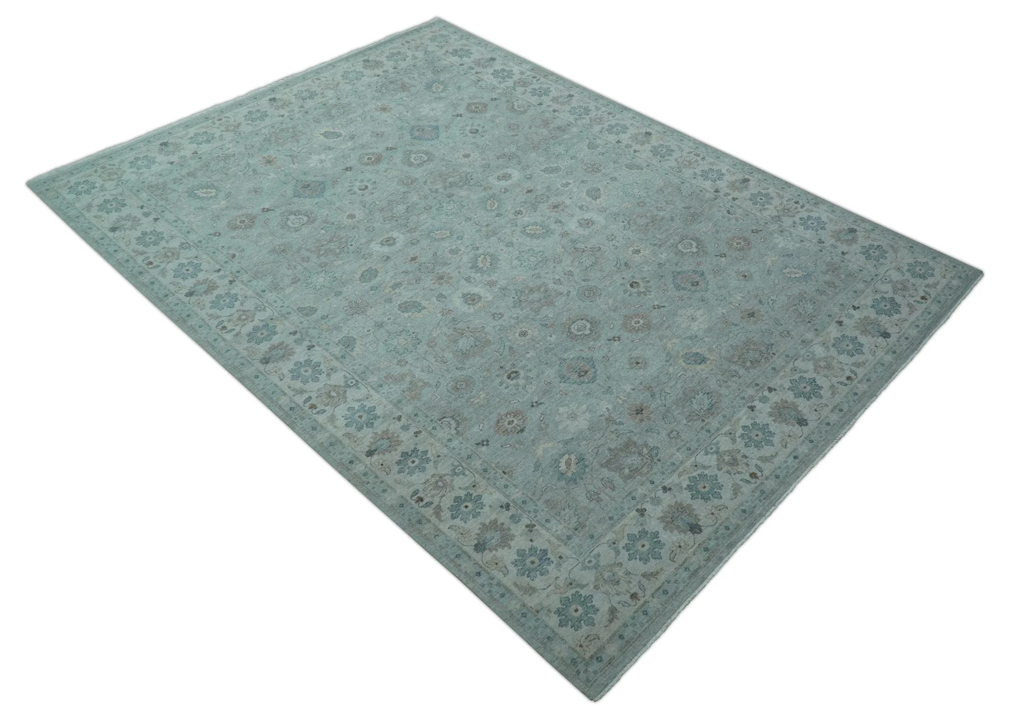 Traditional Turkish Design Blue And Beige 10x14 Hand Knotted Wool Area Rug - Image 11