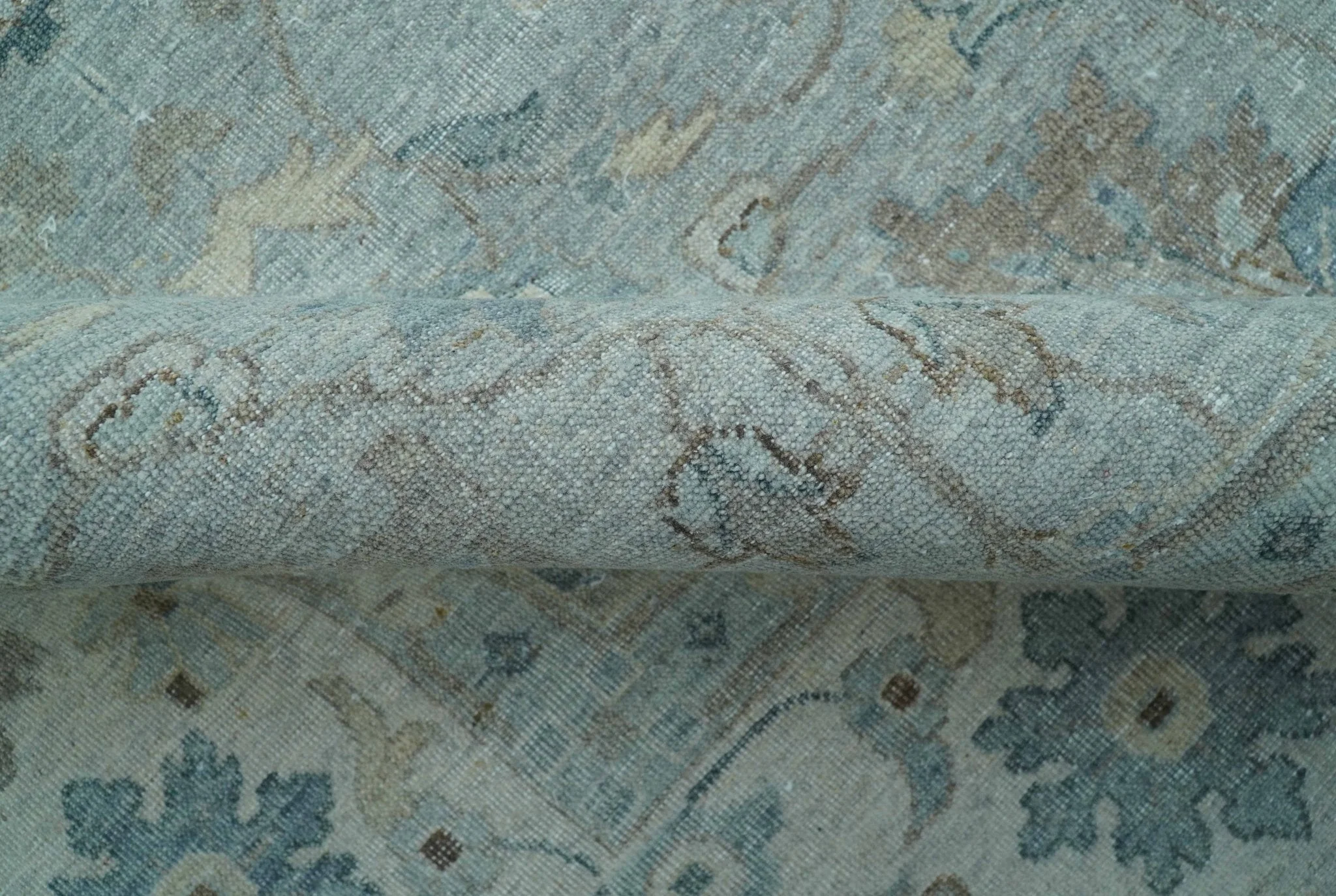Traditional Turkish Design Blue And Beige 10x14 Hand Knotted Wool Area Rug - Image 5