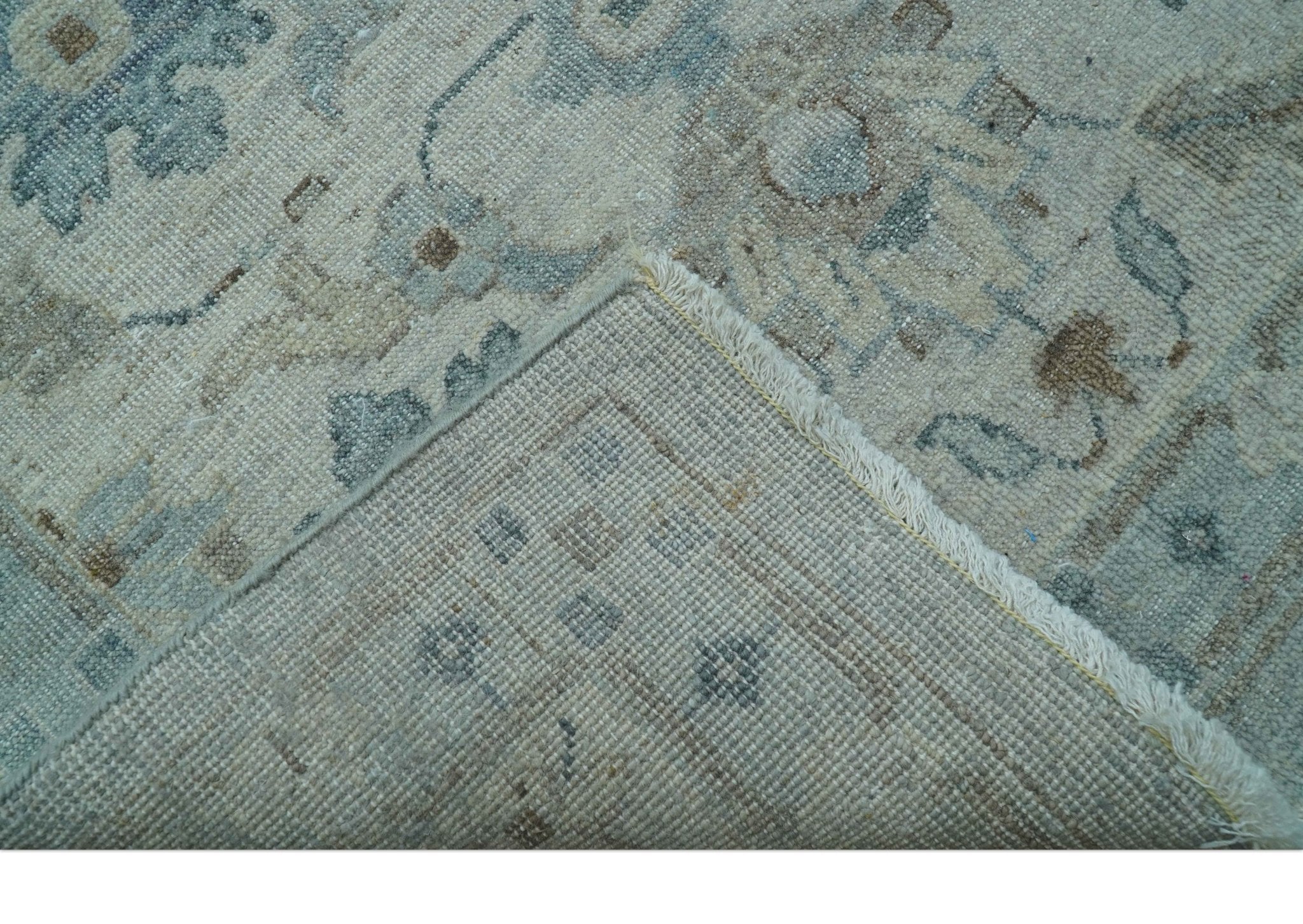 Traditional Turkish Design Blue And Beige 10x14 Hand Knotted Wool Area Rug - Image 6