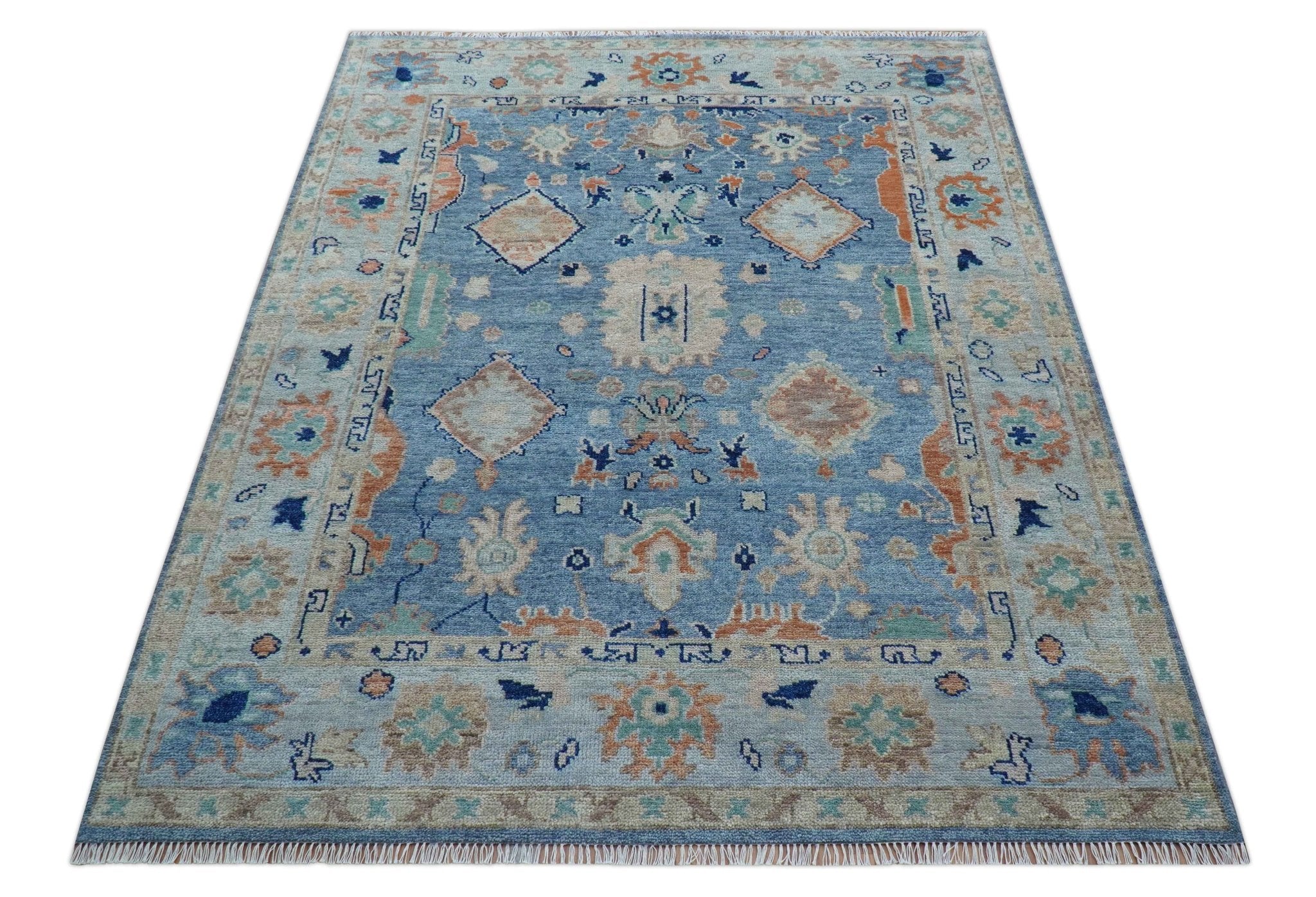 Traditional Turkish Design Blue And Beige 8x10 Hand knotted Wool Area Rug - Image 11
