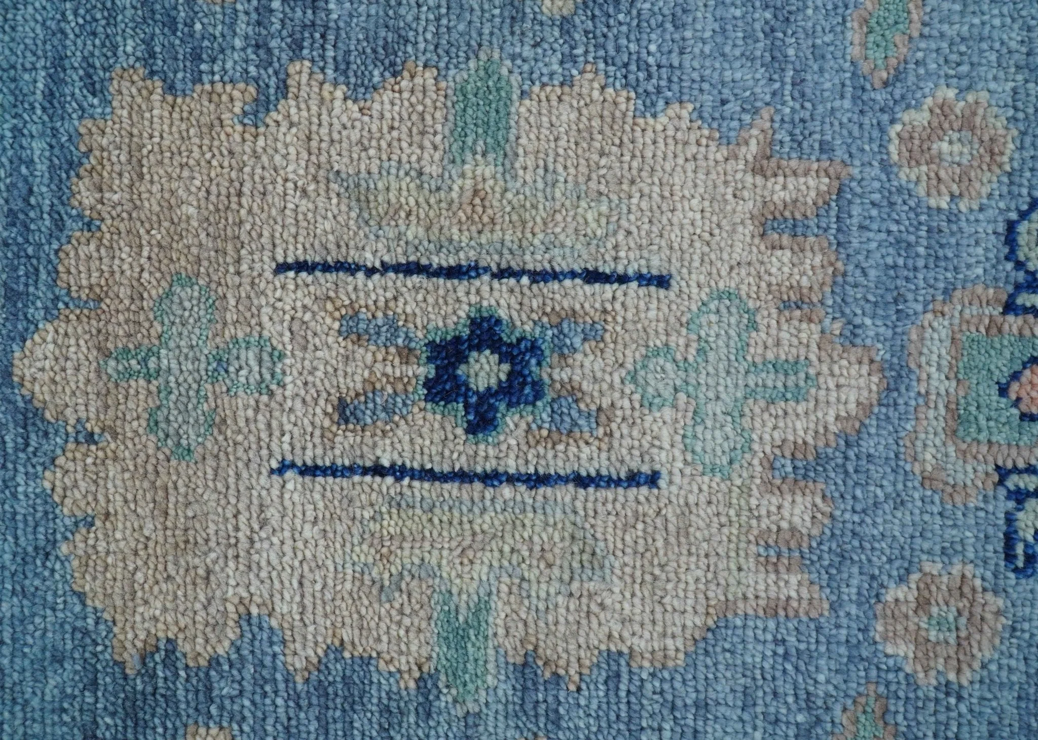 Traditional Turkish Design Blue And Beige 8x10 Hand knotted Wool Area Rug - Image 5