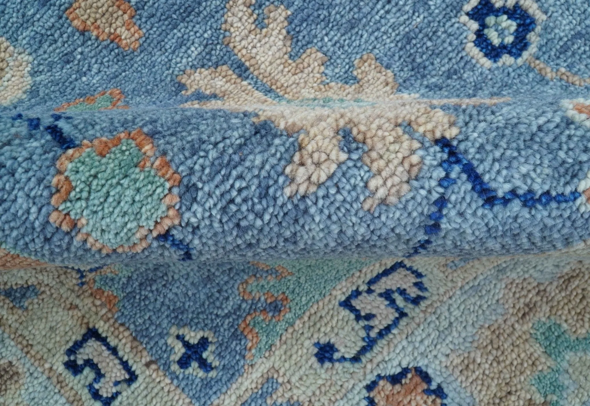 Traditional Turkish Design Blue And Beige 8x10 Hand knotted Wool Area Rug - Image 6