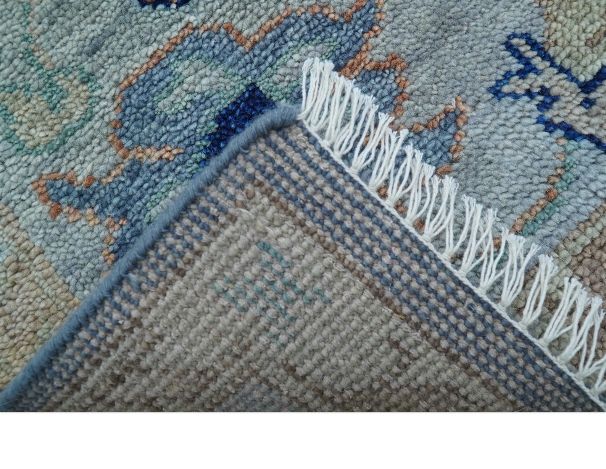 Traditional Turkish Design Blue And Beige 8x10 Hand knotted Wool Area Rug - Image 7