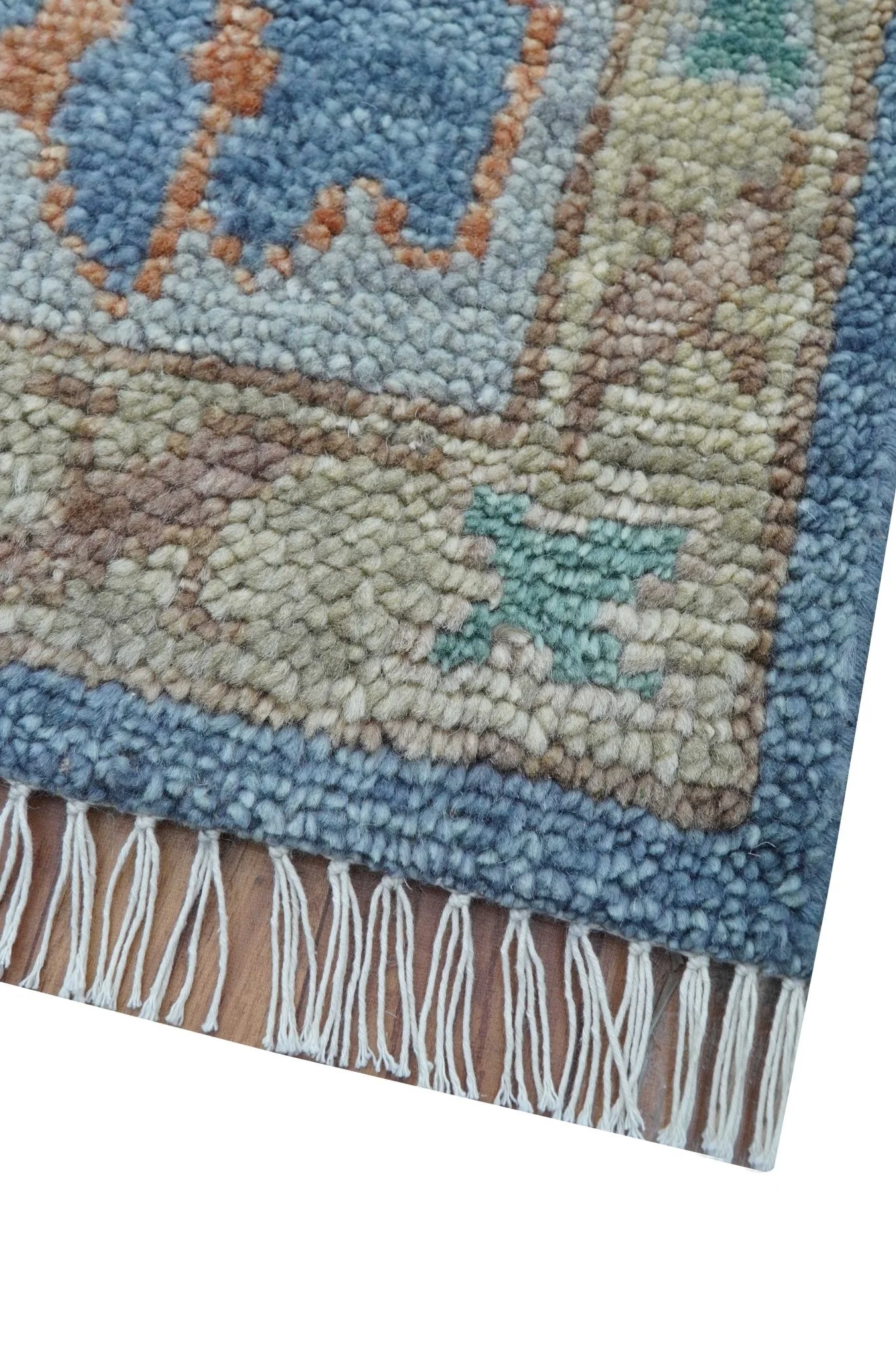 Traditional Turkish Design Blue And Beige 8x10 Hand knotted Wool Area Rug - Image 9