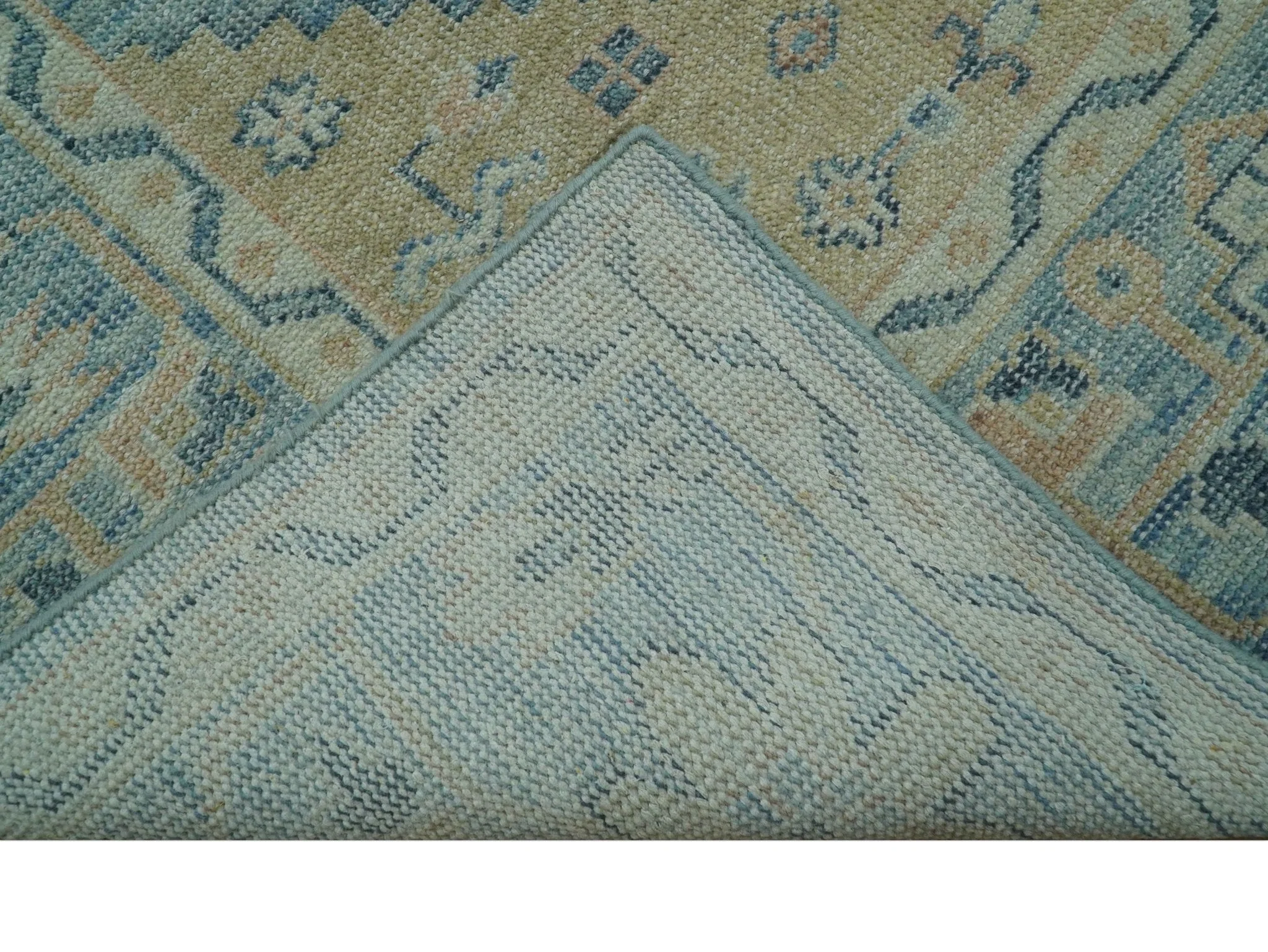 Traditional Turkish Design Blue And Beige Hand Knotted Wool Area Rug - Image 6