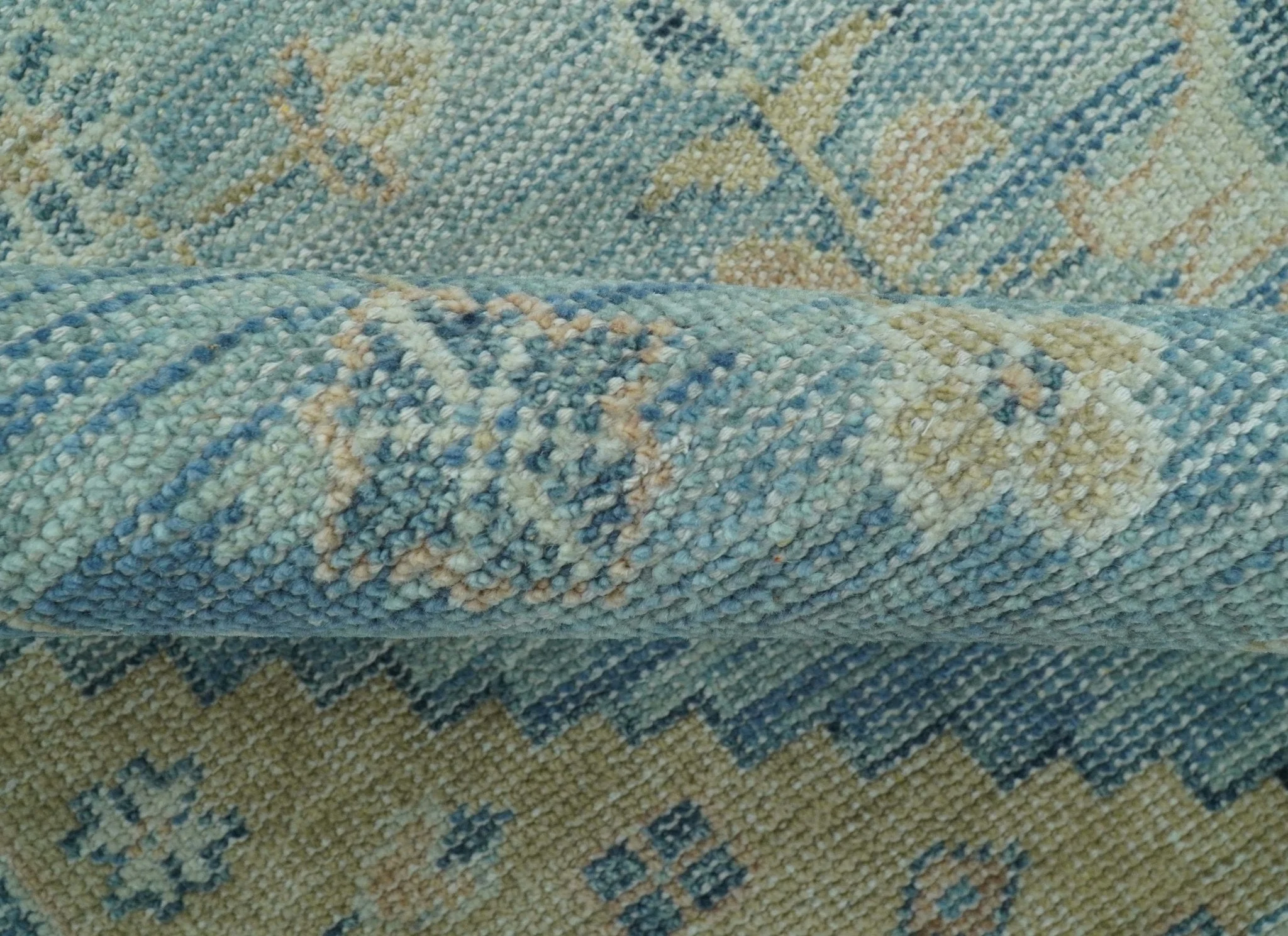 Traditional Turkish Design Blue And Beige Hand Knotted Wool Area Rug - Image 9