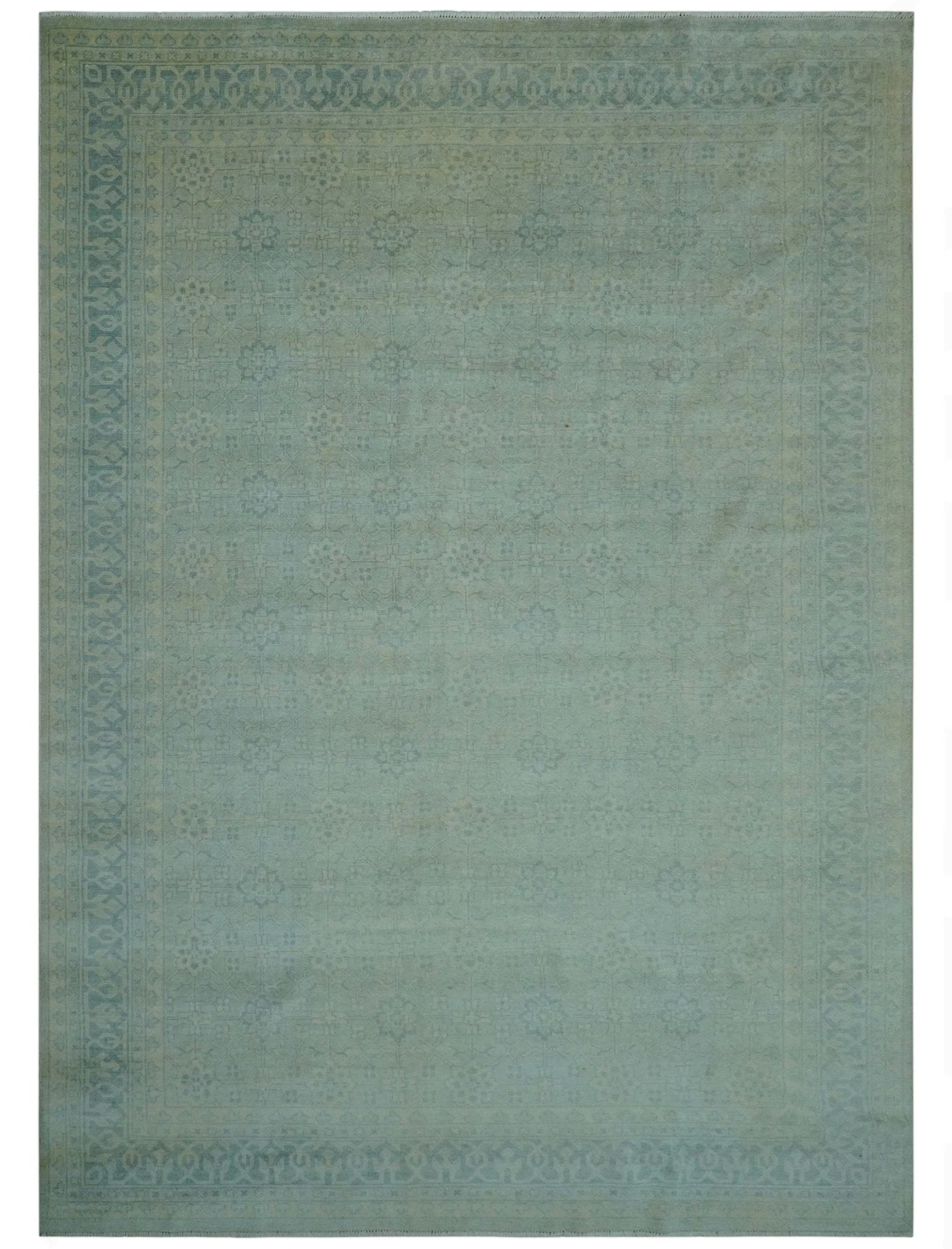 Traditional Turkish Design Fine Blue And Beige Hand Knotted 10x14 Wool Area Rug