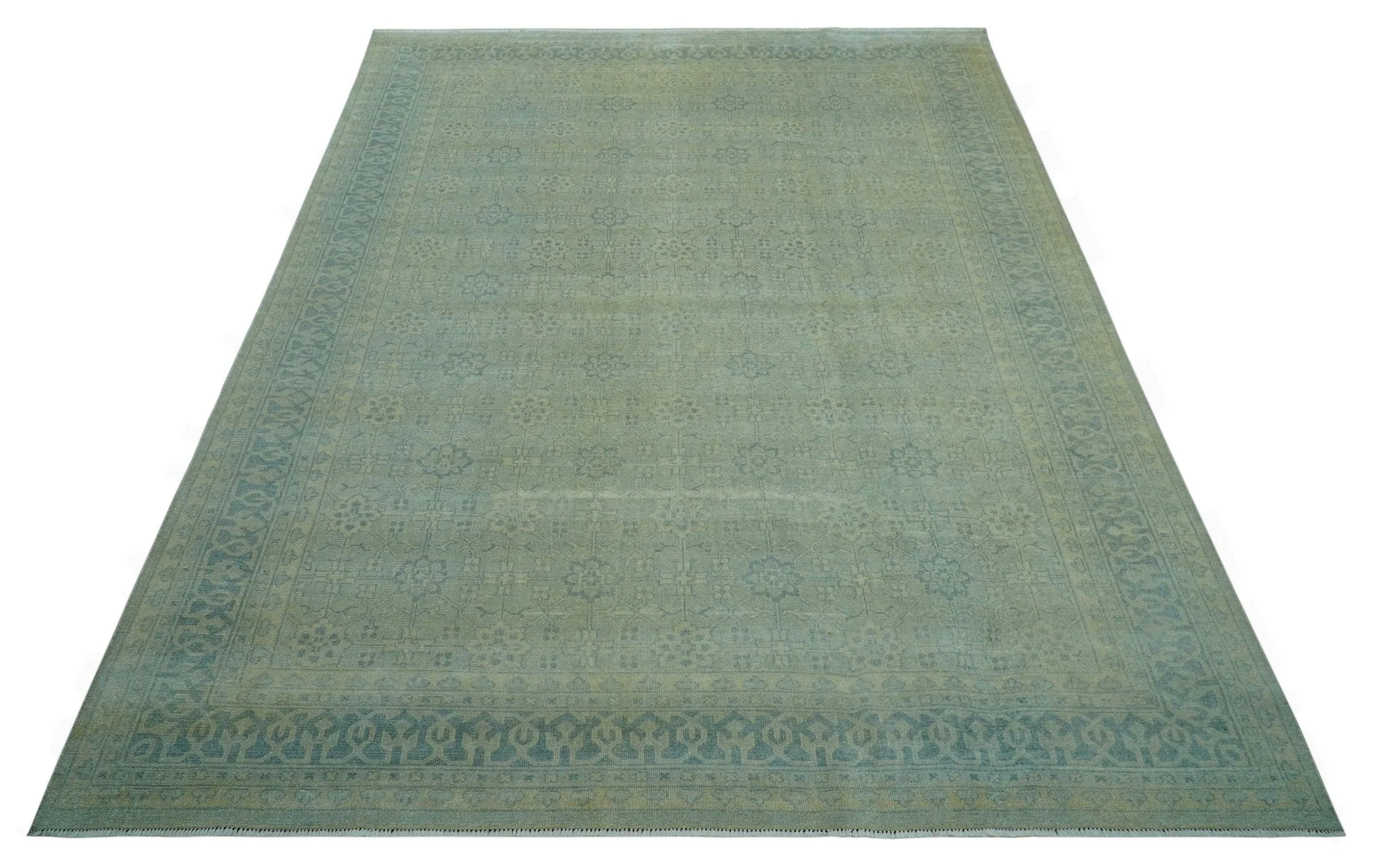Traditional Turkish Design Fine Blue And Beige Hand Knotted 10x14 Wool Area Rug - Image 10