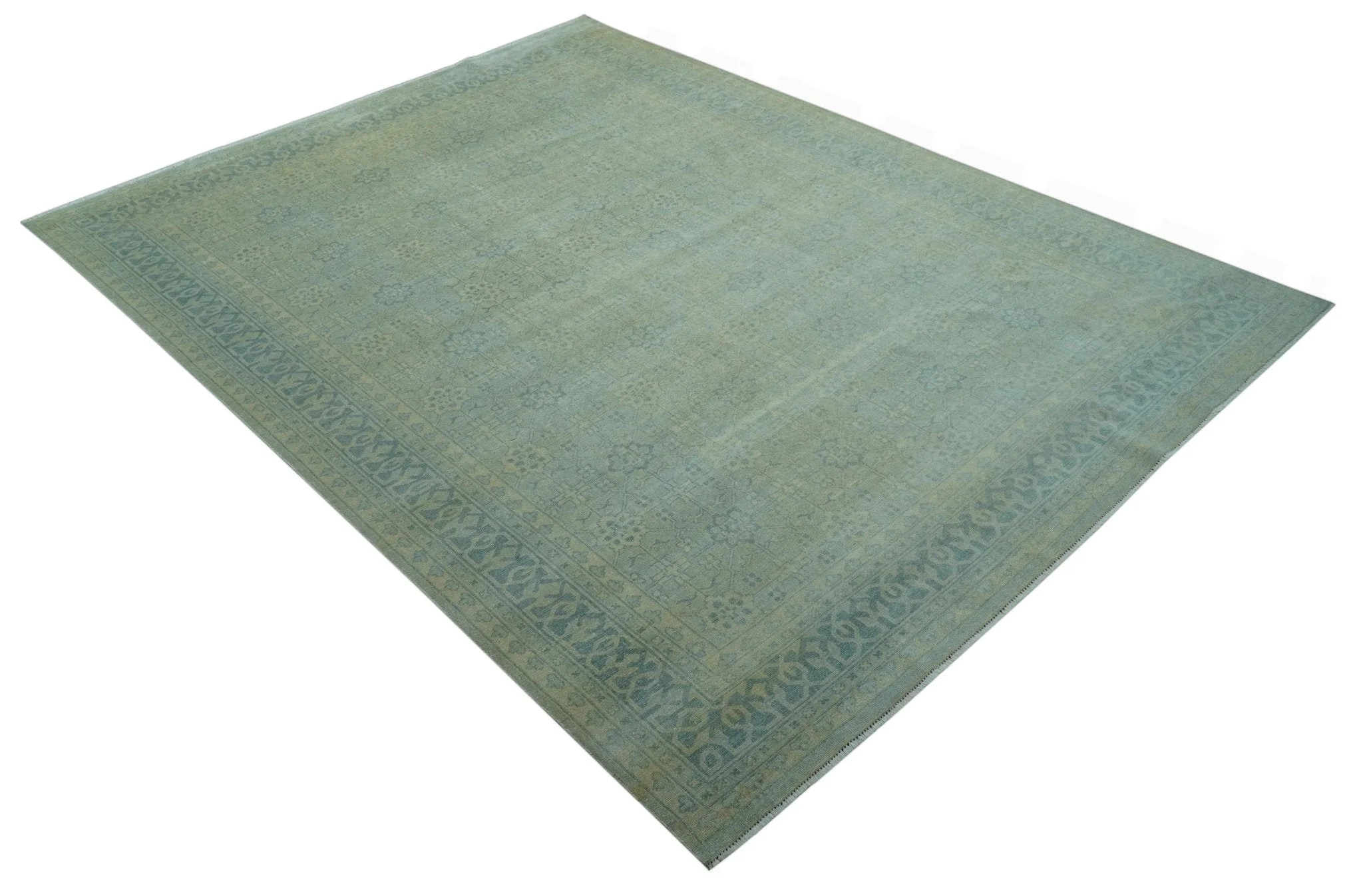 Traditional Turkish Design Fine Blue And Beige Hand Knotted 10x14 Wool Area Rug - Image 11
