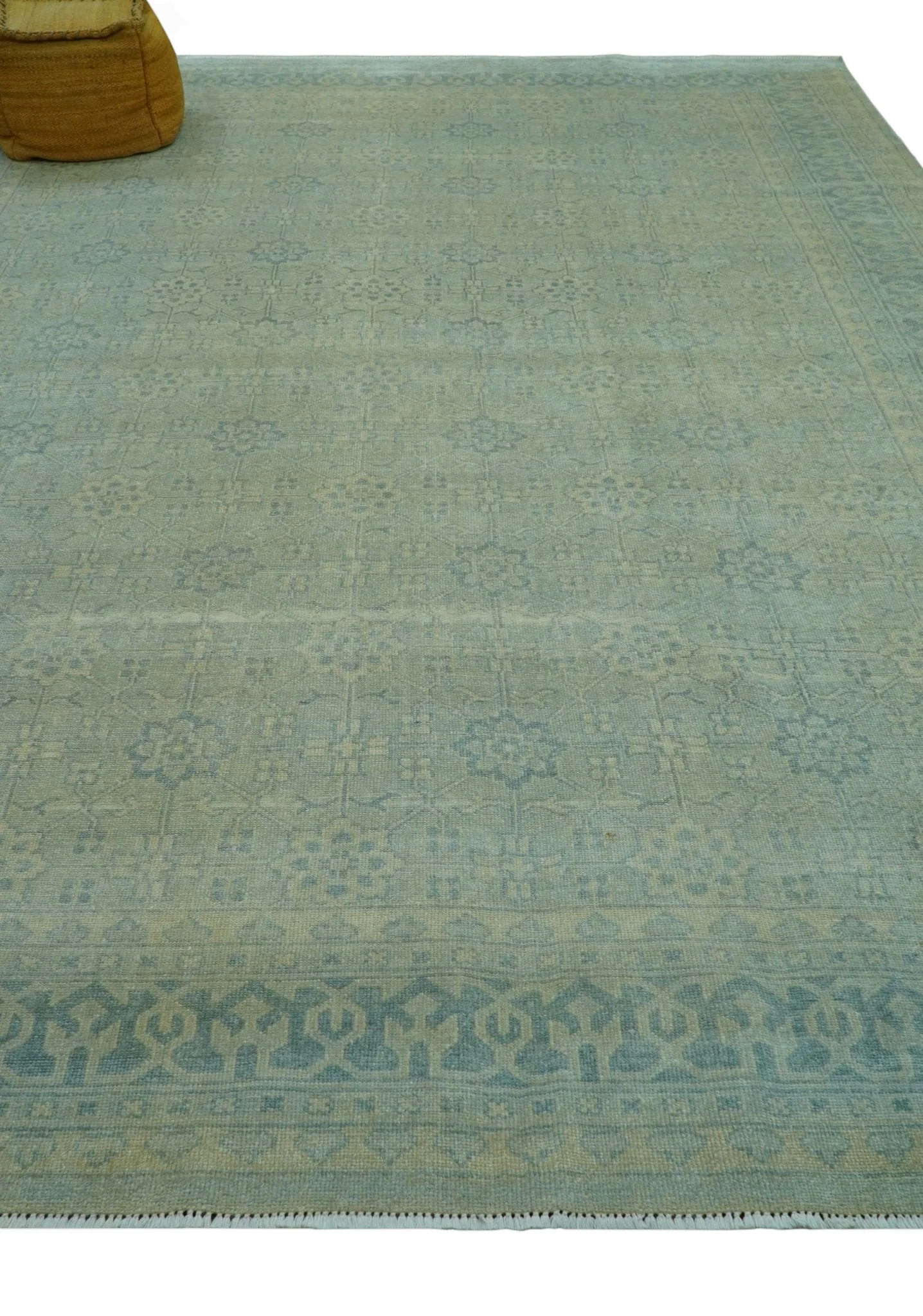Traditional Turkish Design Fine Blue And Beige Hand Knotted 10x14 Wool Area Rug - Image 9