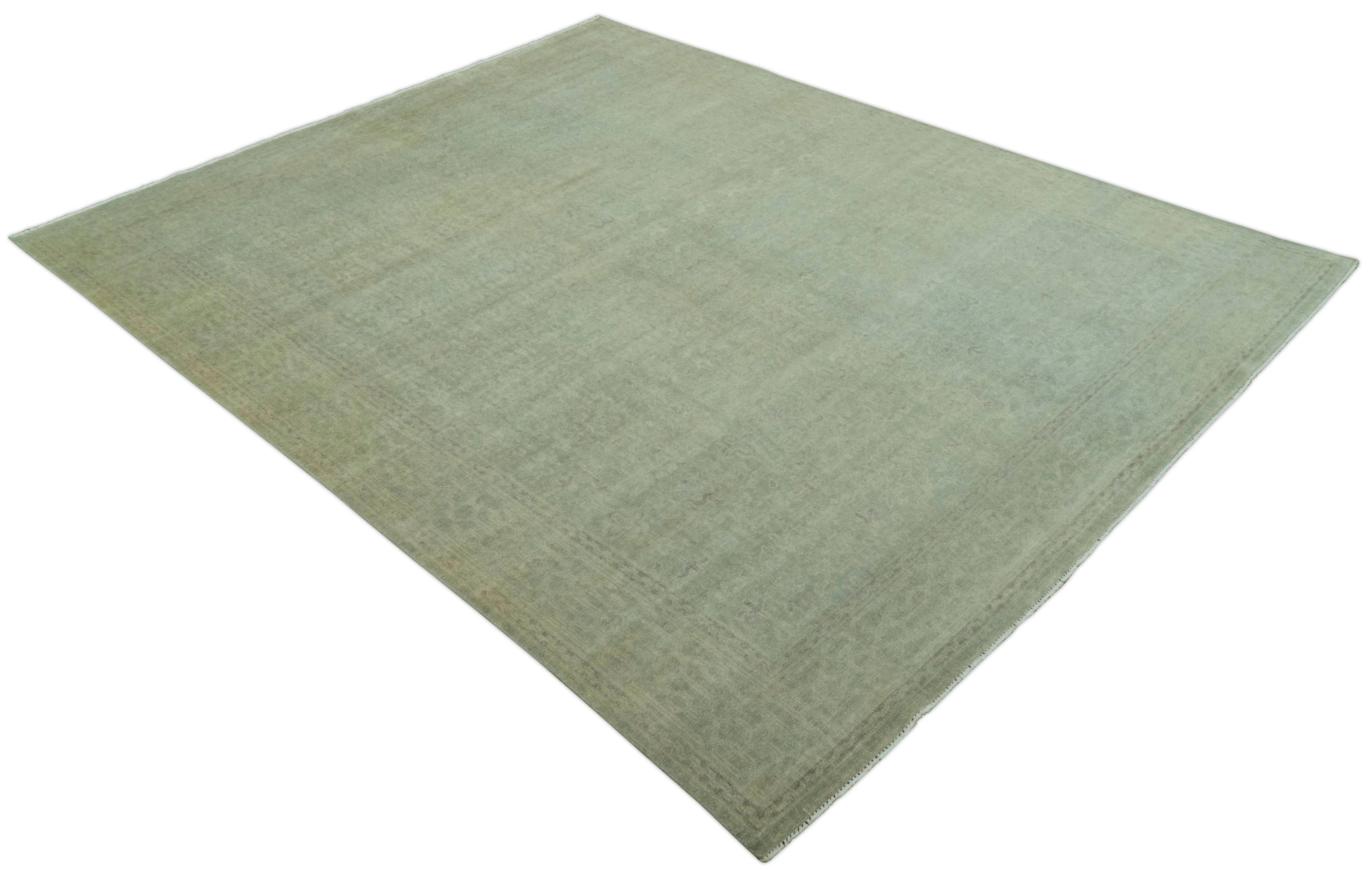 Traditional Turkish Fine Blue And Beige 9.7x12 Hand Knotted Wool Rug - Image 11