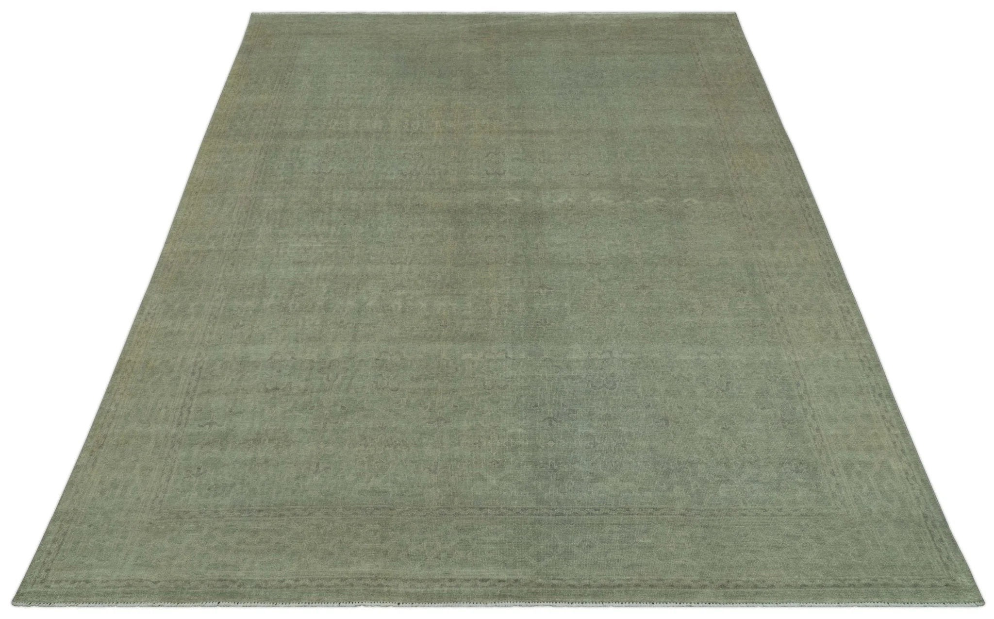 Traditional Turkish Fine Blue And Beige 9.7x12 Hand Knotted Wool Rug - Image 12