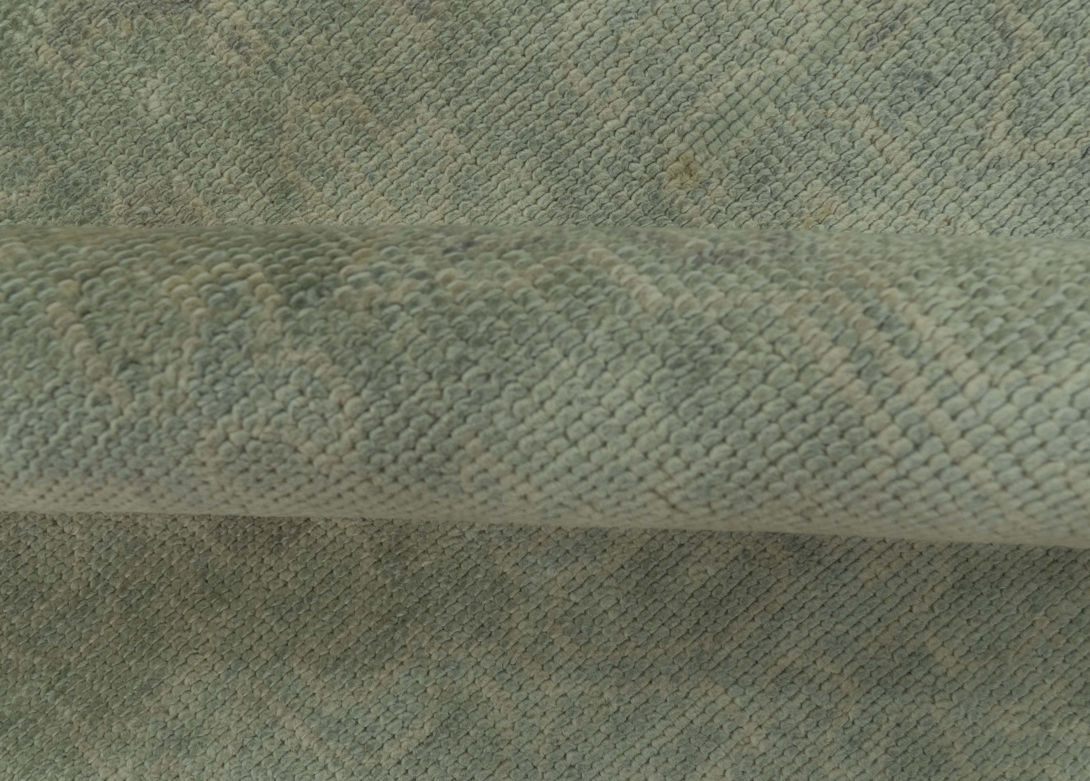 Traditional Turkish Fine Blue And Beige 9.7x12 Hand Knotted Wool Rug - Image 6