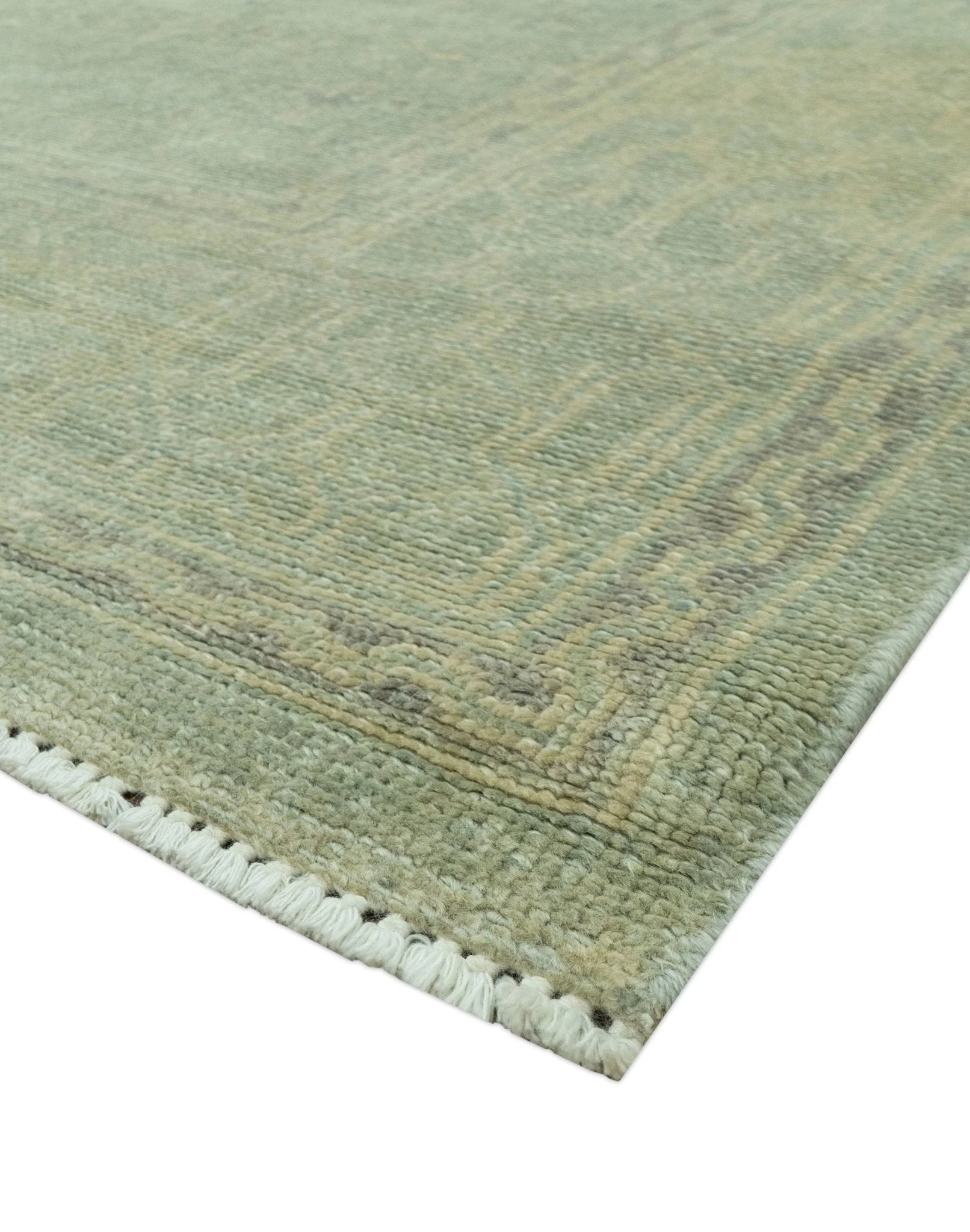 Traditional Turkish Fine Blue And Beige 9.7x12 Hand Knotted Wool Rug - Image 9