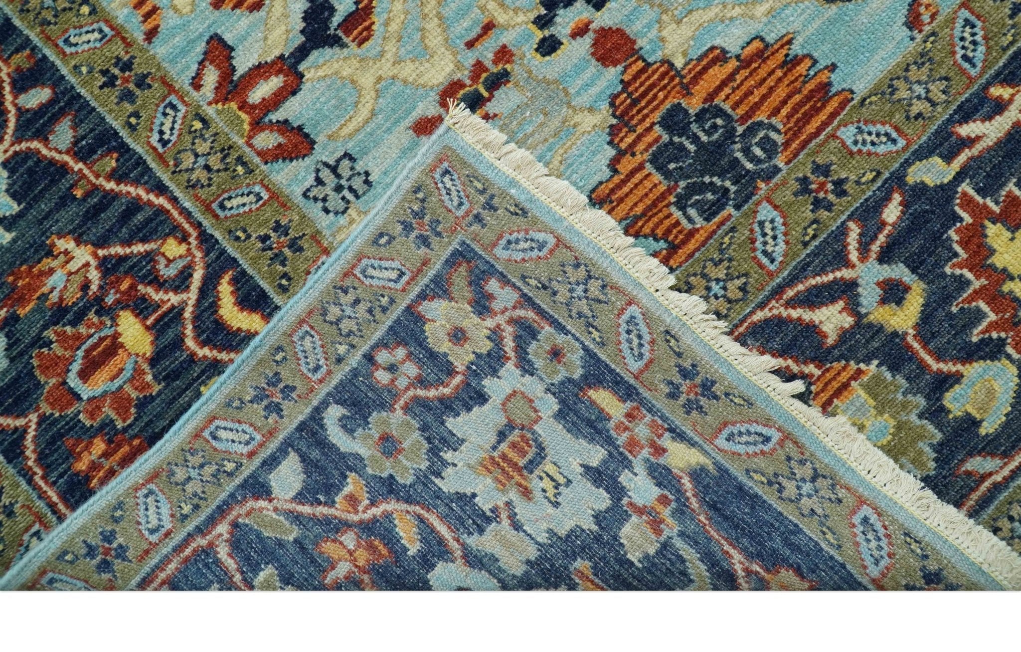 Traditional Turkish Knot Fine Blue And Rust Hand knotted Wool Area Rug - Image 5