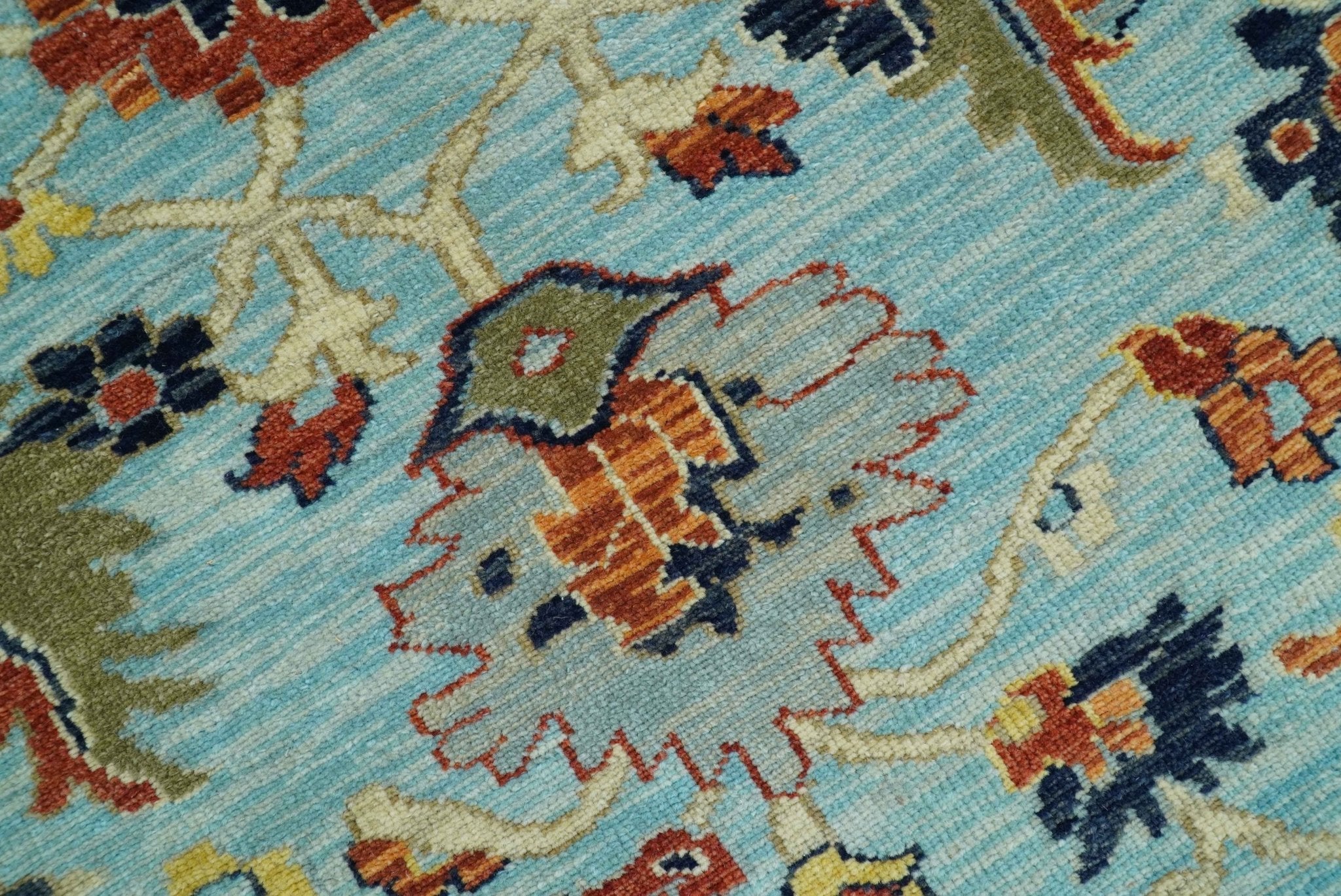 Traditional Turkish Knot Fine Blue And Rust Hand knotted Wool Area Rug - Image 8