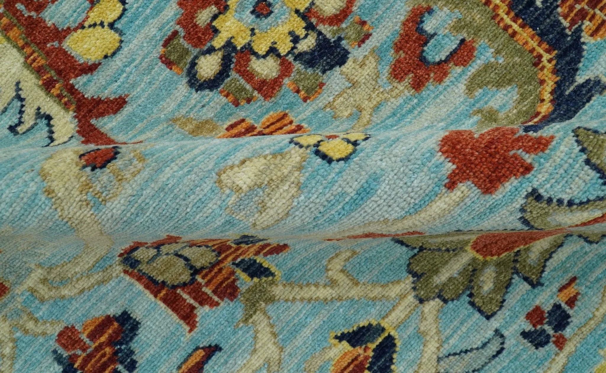 Traditional Turkish Knot Fine Blue And Rust Hand knotted Wool Area Rug - Image 9