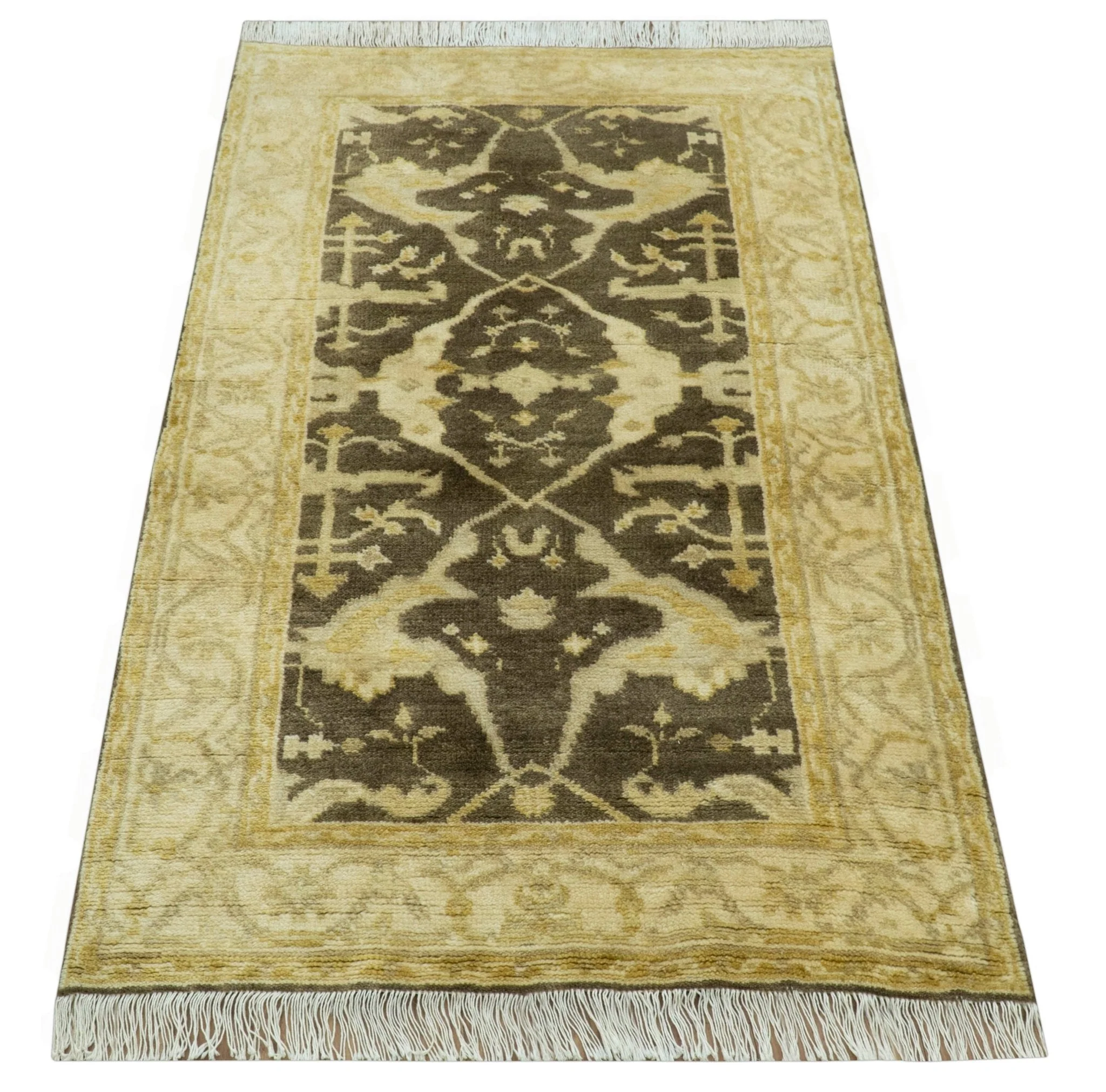 Traditional Turkish Oushak Design Beige And Brown 3x5 Hand Knotted Wool Area Rug - Image 8