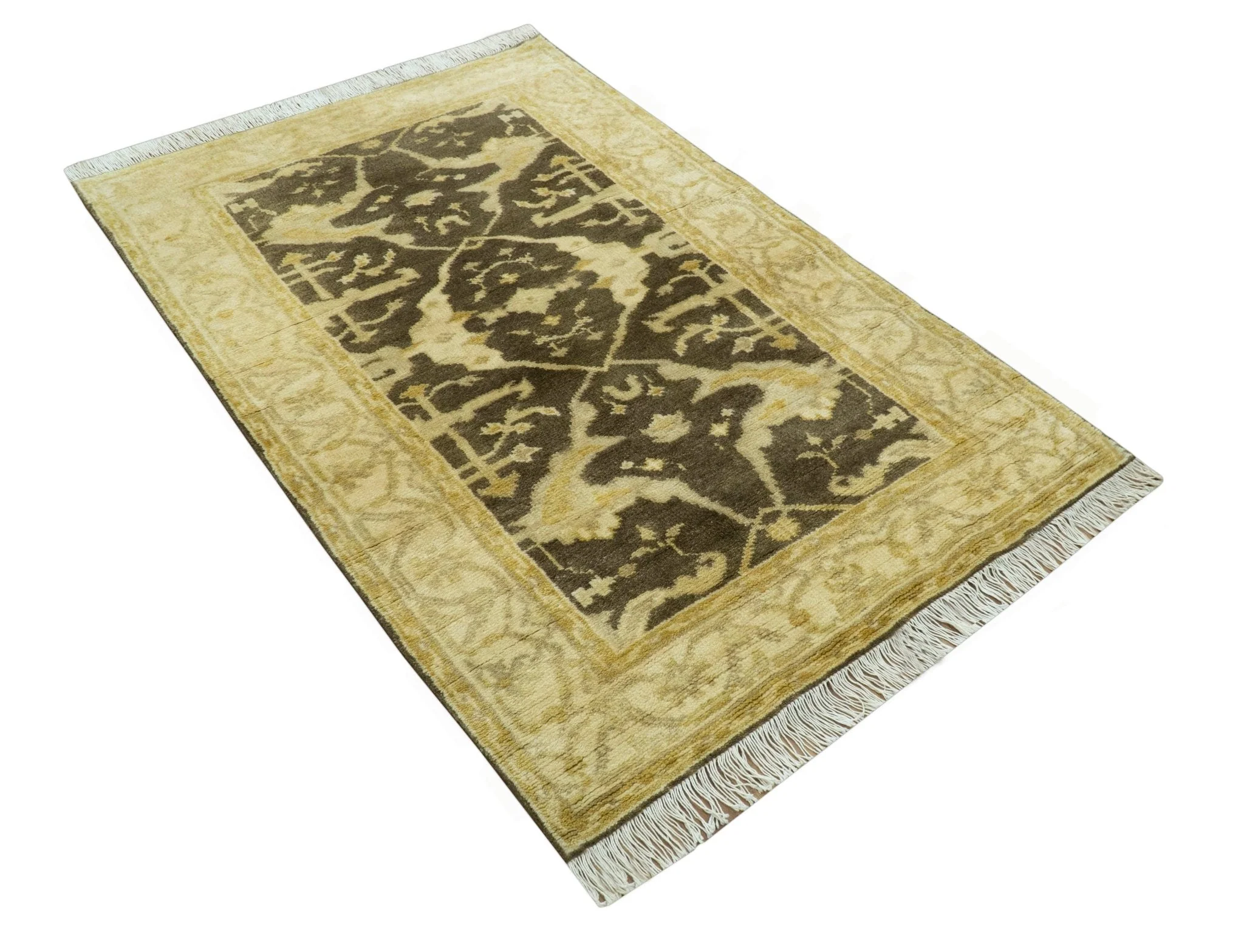 Traditional Turkish Oushak Design Beige And Brown 3x5 Hand Knotted Wool Area Rug - Image 9