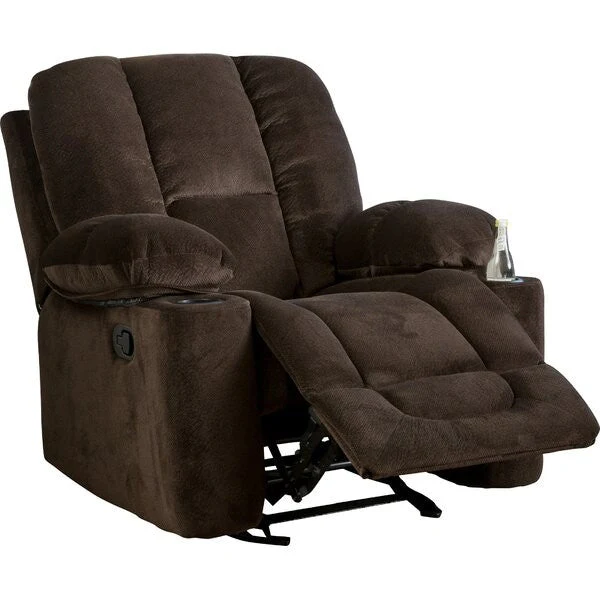 Traditional Upholstered Manual Reclining Sofa Chair w/ 2 Cup Holders and Footrest Brown - Image 2