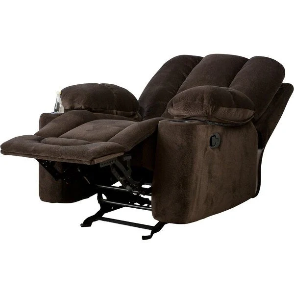 Traditional Upholstered Manual Reclining Sofa Chair w/ 2 Cup Holders and Footrest Brown - Image 3