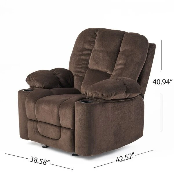 Traditional Upholstered Manual Reclining Sofa Chair w/ 2 Cup Holders and Footrest Brown - Image 5