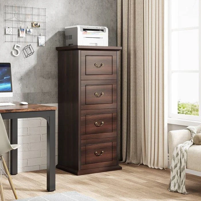 Traditional Vertical File Cabinet in Walnut Wood Finish with 4 Storage Drawers - Image 2