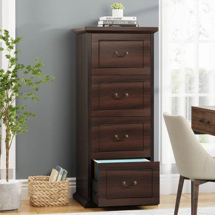 Traditional Vertical File Cabinet in Walnut Wood Finish with 4 Storage Drawers - Image 4