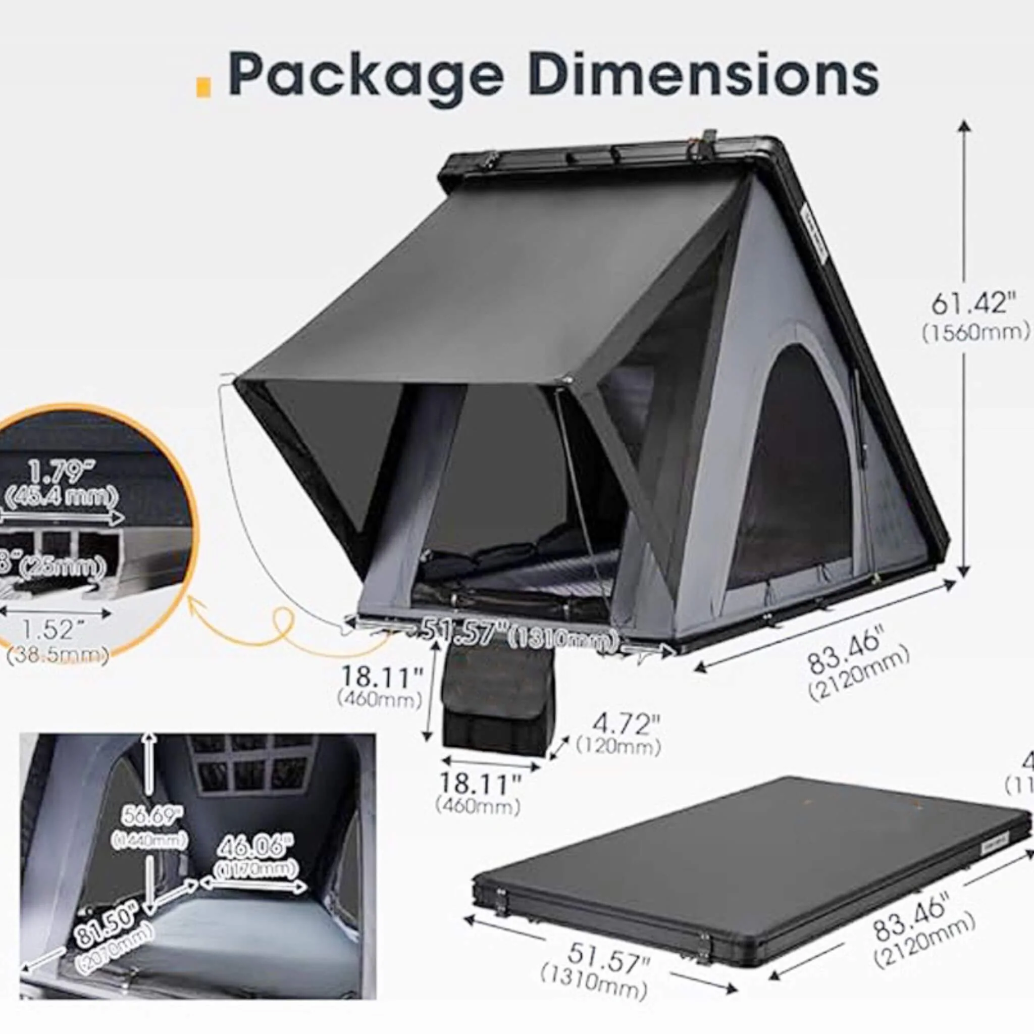 Trailora Premium Lightweight Hard Shell Rooftop Tent With LED Strip And Memory Foam (SAK51780) - Image 12