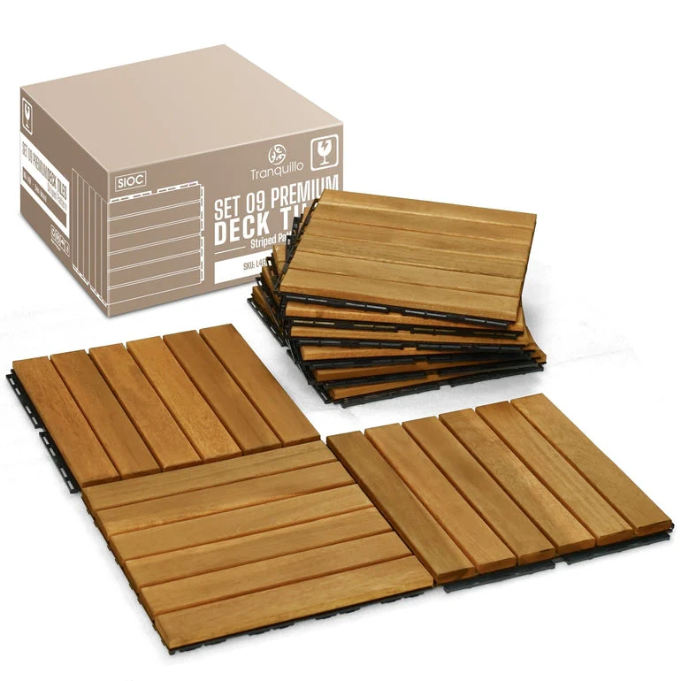 Tranquillo Acacia Deck Tiles 6 Slat Interlocking Decking Tiles set 9 – Indoor & Outdoor Flooring - Image 10