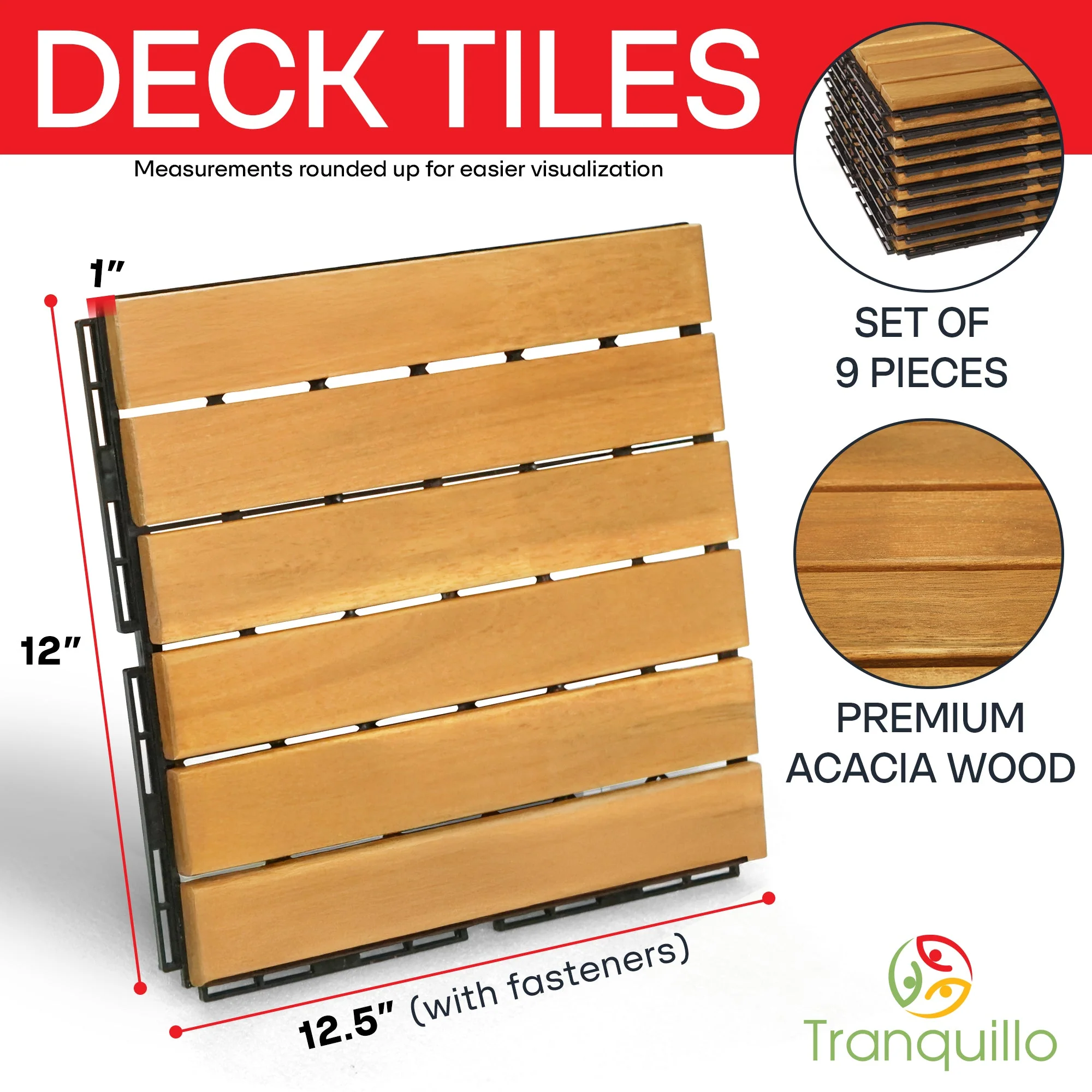 Tranquillo Acacia Deck Tiles 6 Slat Interlocking Decking Tiles set 9 – Indoor & Outdoor Flooring - Image 12