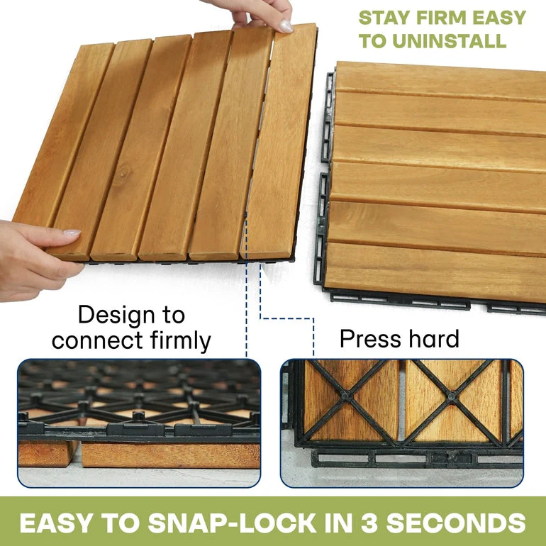 Tranquillo Acacia Deck Tiles 6 Slat Interlocking Decking Tiles set 9 – Indoor & Outdoor Flooring - Image 13
