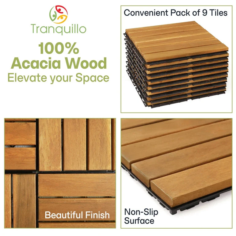 Tranquillo Acacia Deck Tiles 6 Slat Interlocking Decking Tiles set 9 – Indoor & Outdoor Flooring - Image 14