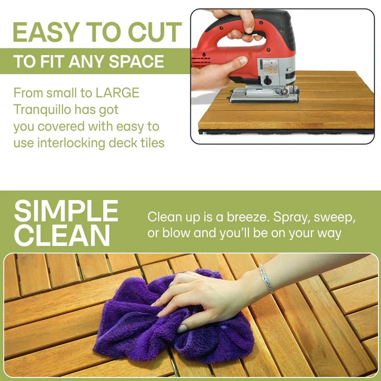 Tranquillo Acacia Deck Tiles 6 Slat Interlocking Decking Tiles set 9 – Indoor & Outdoor Flooring - Image 17
