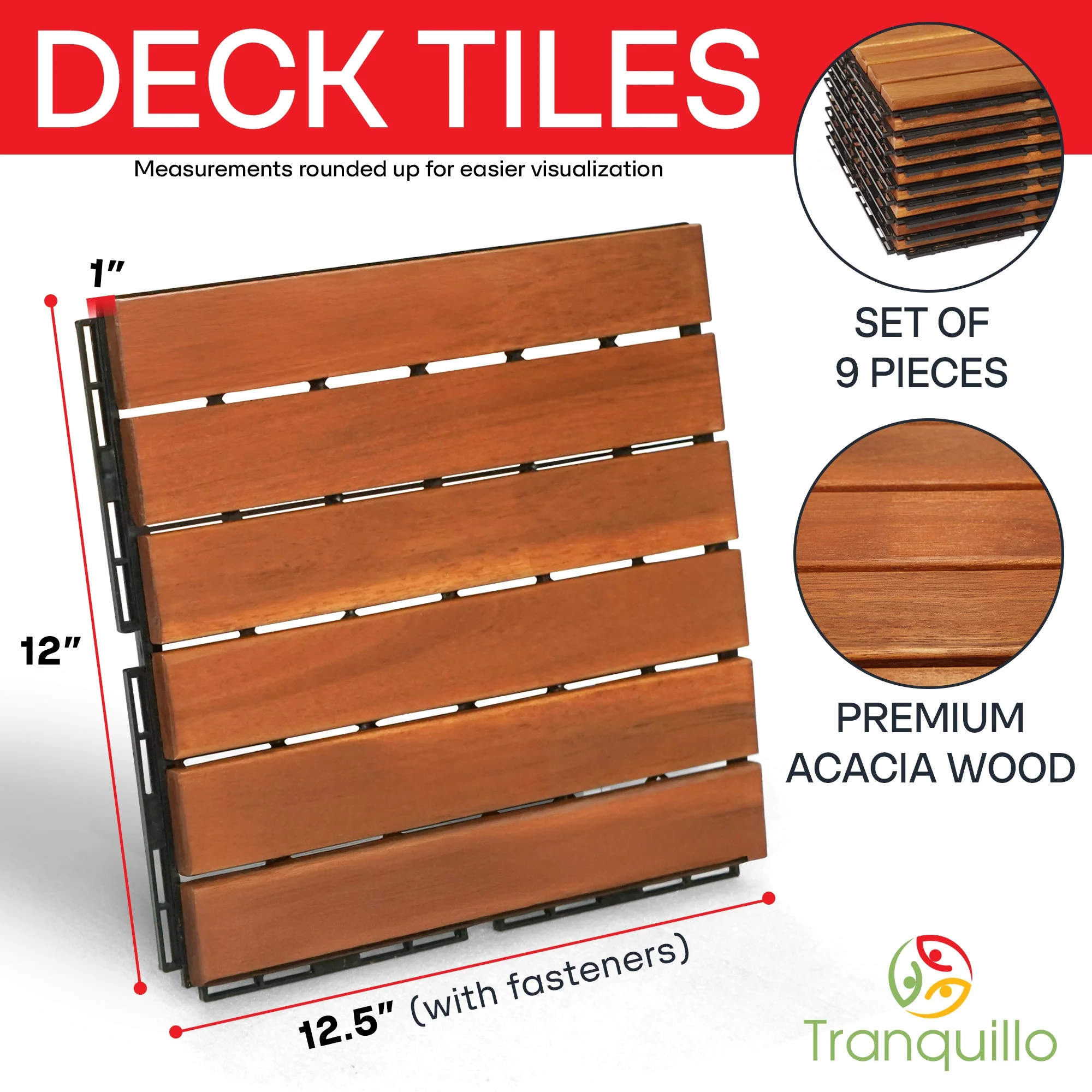Tranquillo Acacia Deck Tiles 6 Slat Interlocking Decking Tiles set 9 – Indoor & Outdoor Flooring - Image 3