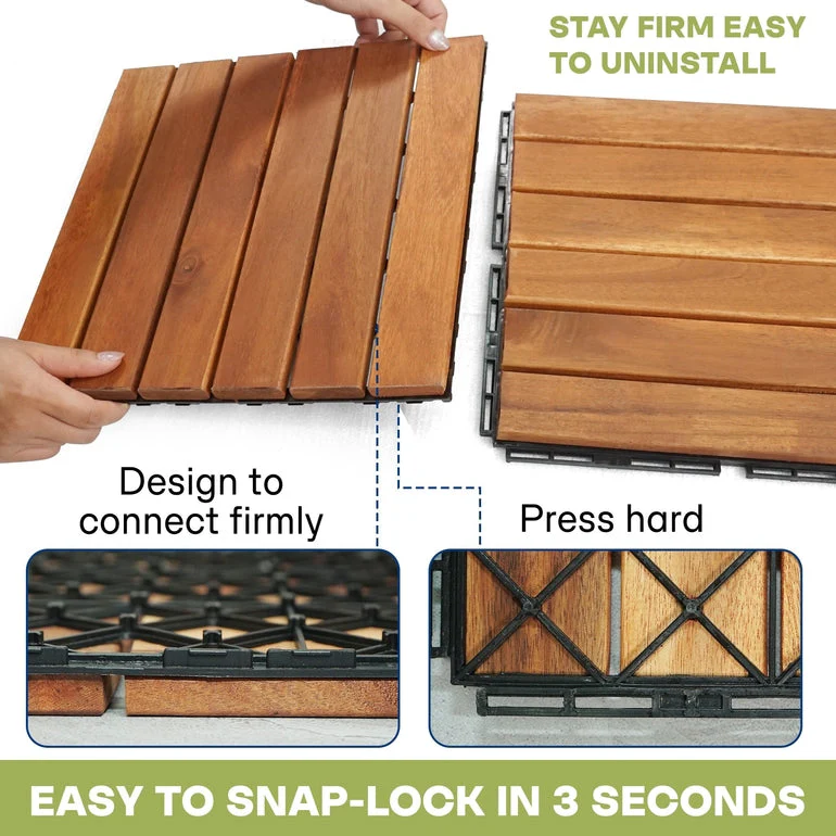 Tranquillo Acacia Deck Tiles 6 Slat Interlocking Decking Tiles set 9 – Indoor & Outdoor Flooring - Image 4