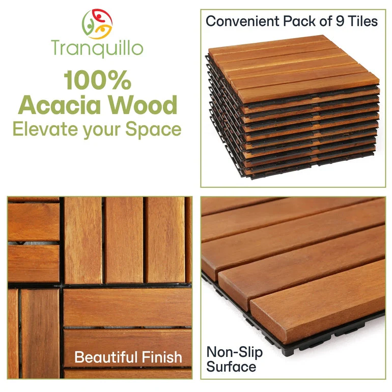 Tranquillo Acacia Deck Tiles 6 Slat Interlocking Decking Tiles set 9 – Indoor & Outdoor Flooring - Image 5