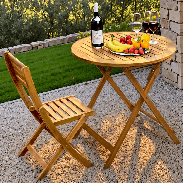 Tranquillo Anya Foldable Round Solid Wood Table for Outdoor Use