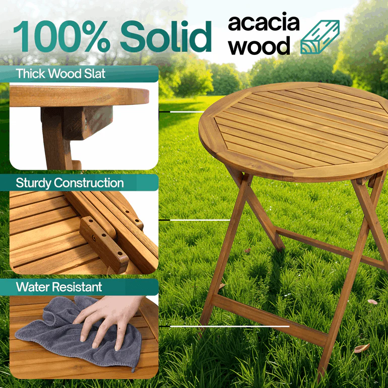 Tranquillo Anya Foldable Round Solid Wood Table for Outdoor Use - Image 2