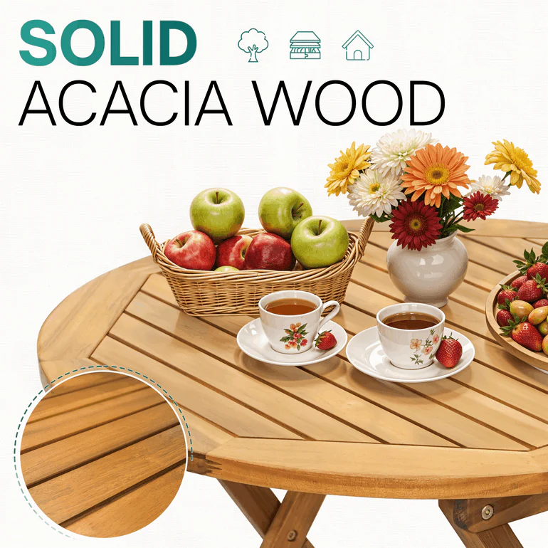 Tranquillo Anya Foldable Round Solid Wood Table for Outdoor Use - Image 3