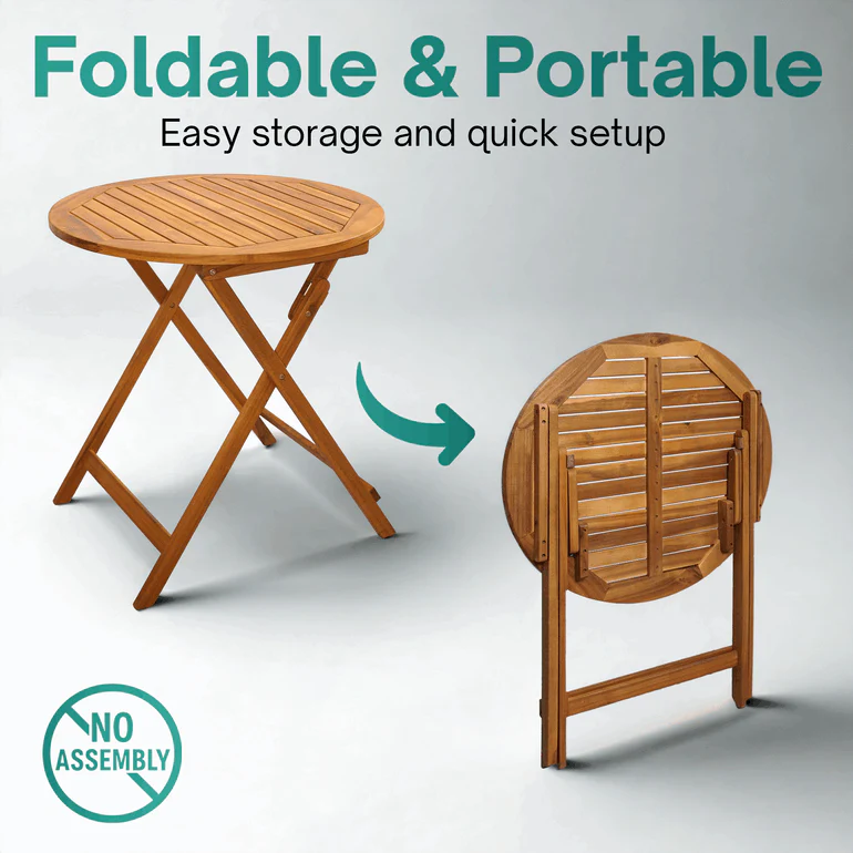 Tranquillo Anya Foldable Round Solid Wood Table for Outdoor Use - Image 7
