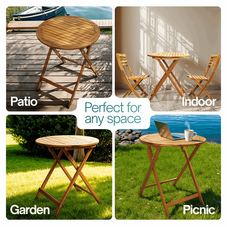 Tranquillo Anya Foldable Round Solid Wood Table for Outdoor Use - Image 8