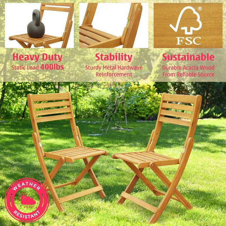 Tranquillo Anya Solid Wood Folding Chairs - Set of 2 Acacia Wood - Image 2