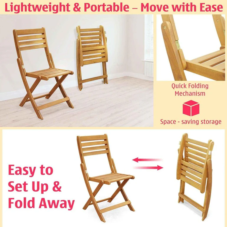 Tranquillo Anya Solid Wood Folding Chairs - Set of 2 Acacia Wood - Image 5