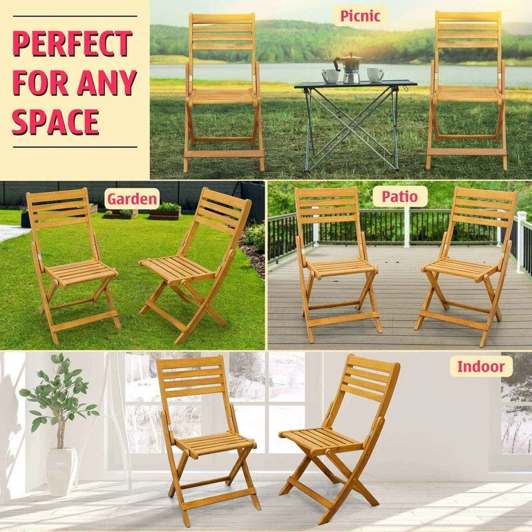 Tranquillo Anya Solid Wood Folding Chairs - Set of 2 Acacia Wood - Image 6