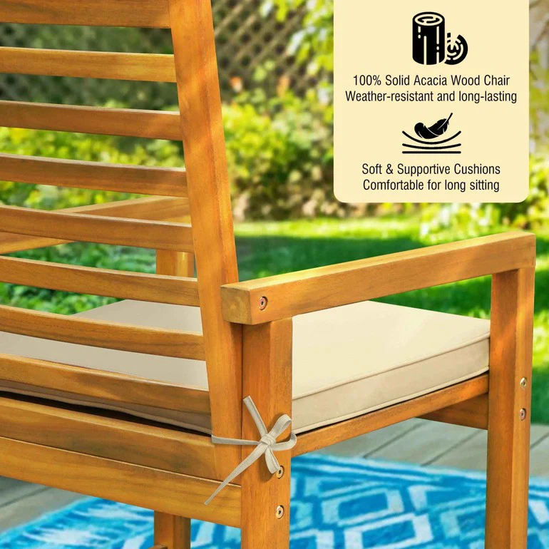 Tranquillo Solara Acacia Wood Outdoor Chairs Set of 2 with Cushions for Stylish Outdoor Seating - Image 2
