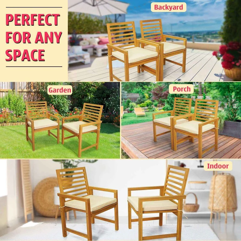 Tranquillo Solara Acacia Wood Outdoor Chairs Set of 2 with Cushions for Stylish Outdoor Seating - Image 8